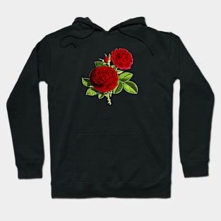 Red Rose Flowers Vintage Botanical Illustration Hoodie